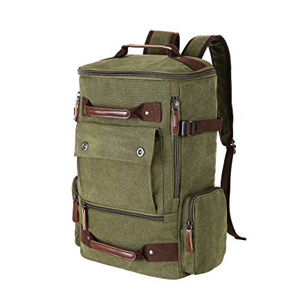 Ancheer Unisex Canvas Travel Backpack, Vintage Large Capacity Hiking Camping School Bag Fits 17" Laptop, 30 L