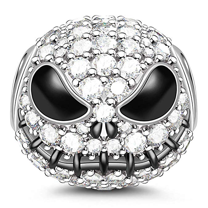 GNOCE Little Monster Black Plated 925 Sterling Silver Beads Charms with Cubic Zirconia for Halloween