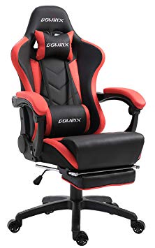 Dowinx Gaming Chair Ergonomic Racing Style Recliner with Massage Lumbar Support, Office Armchair for Computer PU Leather E-Sports Gamer Chairs with Retractable Footrest(Black&Red)