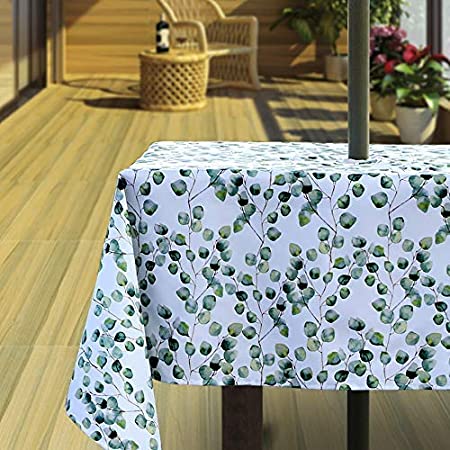 Hipinger Heavyweight Wrinkle-Free Stain Resistant Waterproof Outdoor Tablecloth with Umbrella Hole and Zipper (60"x84"Rectangle-Zippered, Spring)