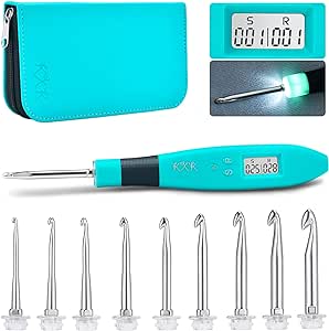 Counting Crochet Hook Set, Ergonomic Crochet Hooks with Led and Digital Stitch Counter, Crochet Kit with 9 Interchangeable Crochet Needle for Crocheting and Knitting
