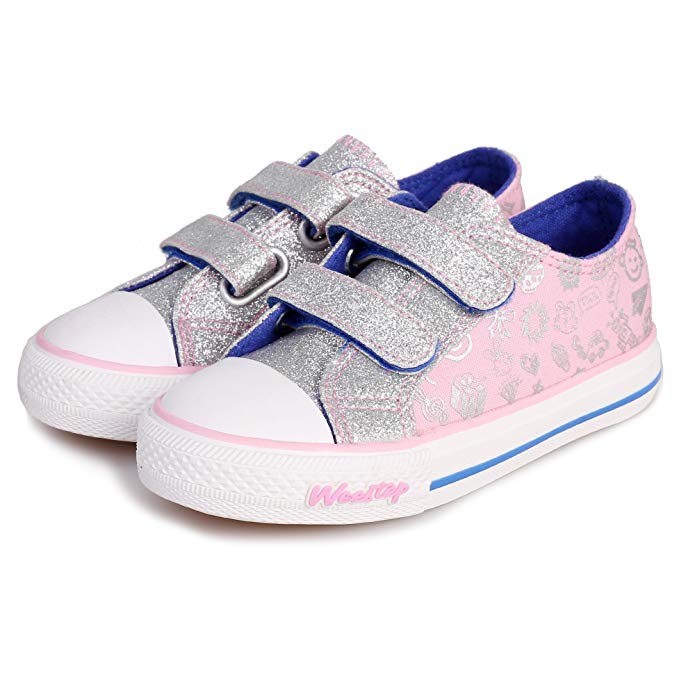 Weestep Toddler/Little Kid Glitter Double Strap Pink Sneaker