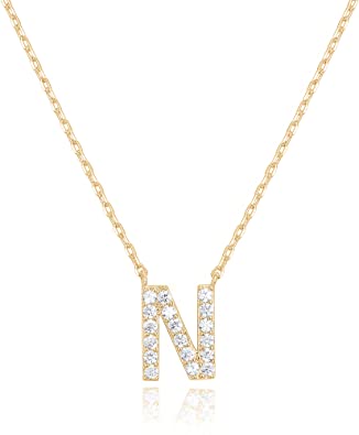 PAVOI 14K Yellow Gold Plated Cubic Zirconia Initial Necklace | Letter Necklaces for Women