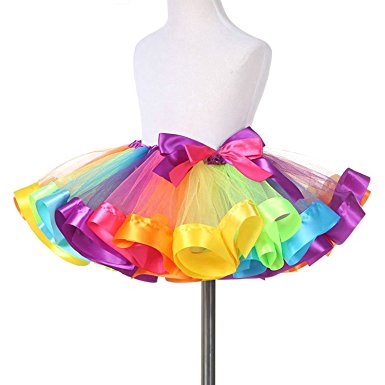 TRADERPLUS Little Girls Layered Rainbow Ribbon Tutu Skirt Dress Ballet Tiered