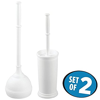 mDesign Toilet Bowl Brush and Plunger for Bathroom - Set of 2, White