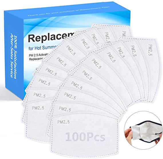 100 Packs PM2.5 Mask Filters for Face Mask, Filter Face Mask Insert Replacement Anti Haze Filter Paper for Adults, Kids, Men and Women