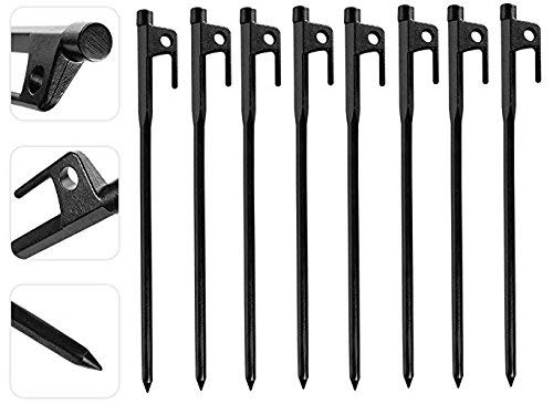(Pack of 8) Burly Forged Steel Tent Stakes, Mini-Factory Heavy Duty Steel Tent Pegs for Camping, Survival Trip, Outdoor - Black