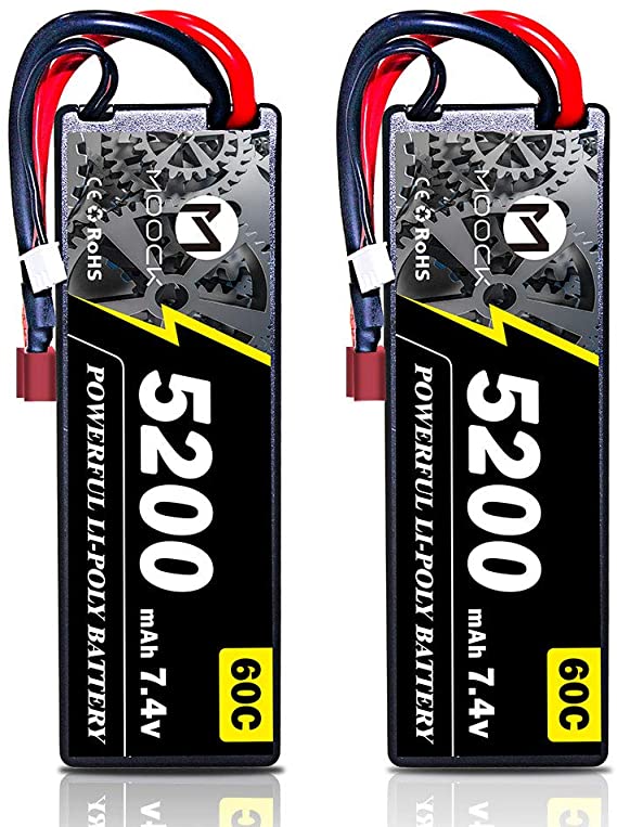 Lipo Battery, MOOCK 2S 7.4V 60C 5200mAh RC Lipo Hard Case with Dean-Style T Connector for RC Car Trucks Boat Helicopter Airplane 1/8 1/10 RC Vehicle（2 Pack）