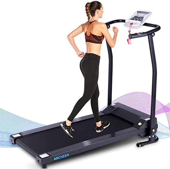 ANCHEER Folding Treadmill, 12 Preset Programs, Compact Electric Running Machine Treadmill with LCD Monitor and Pulse Grip, Running Walking Exercise Fitness Machine for Home Gym