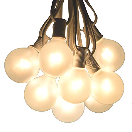 50 Foot Outdoor Globe Patio String Lights - Set of 50 G50 White Pearl 2 Inch Bulbs with White Cord