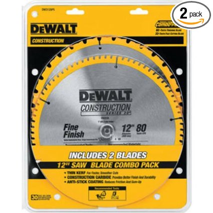 DEWALT DW3128P5 80 Tooth and 32T ATB Thin Kerf 12-inch Crosscutting Miter Saw Blade, 2 Pack