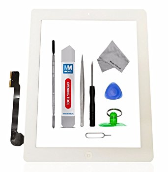 Digitizer for iPad 3 A1416 A1430 A1403White Touch Screen Front Display Assembly Incl Home Button flex Camera Holder Pre Installed Adhesives and Tool kit