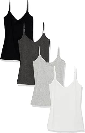 Amazon Essentials Women's Slim-Fit Knit V-Neck Layering Cami (Available in Plus Size), Pack of 4