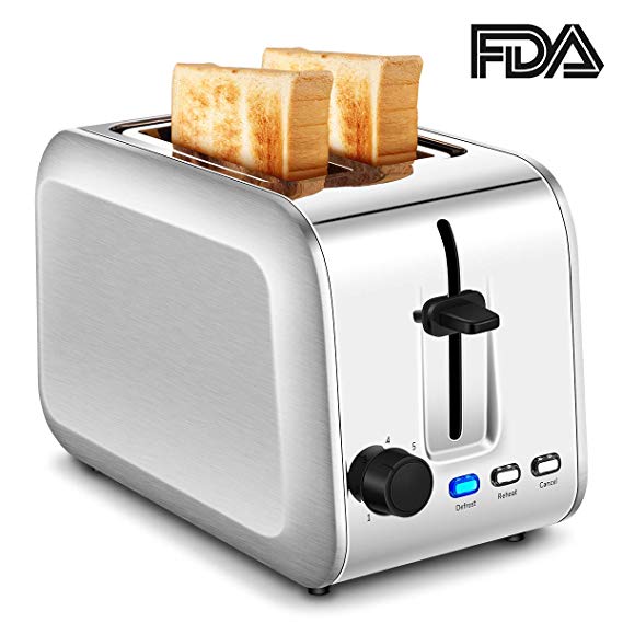 2-Slice Toaster, Stainless Steel Toasters with 7 Bread Shade Settings, Extra-Wide Slots and Removable Crumb Tray (Sliver-013)