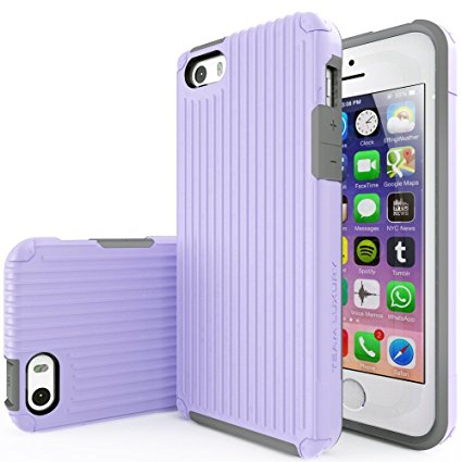 iPhone SE Case, Team Luxury [SUITCASE] Series Ultra Defender Protective Case for Apple iPhone SE / iPhone 5 & 5S (Purple/ Gray)