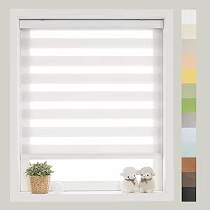 FOIRESOFT Zebra Horizontal Blind [Cordless Basic, Grey, W 57 in X H 64 in] Day and Night Dual Layer Sheer Roller Shades for Window 24 to 60 inch Wide