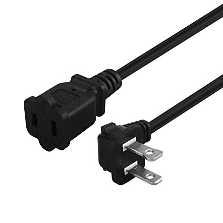 6FT(1.8M) Right Angled Polarized US 2-Prong Male-Female Extension Power Cord Cable, 2 Outlet Extension Cable Cord US AC 2-Prong Male/Female Power cable10A/125V,Nema 1-15P to 1-15R Cable Polarity