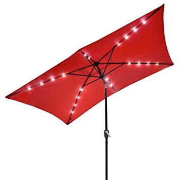 KOVAL INC. 10'x6.5' Solar Powered Aluminum Tilt Patio Umbrella, 20 LEDs (Red)