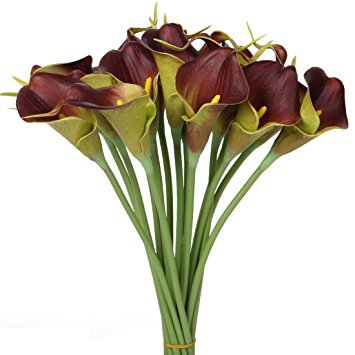 Luyue Calla Lily Bridal Wedding Bouquet Head Lataex Real Touch Flower Bouquets Pack of 20 (Brown)