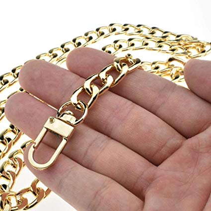 HAHIYO Purse Chain Strap Length 43.3” SPOT-ON Gold for Shoulder Cross Body Sling Purse Handbag Clutch Bag Replacement Strap Comfortable Flat 0.4” Wide Enough 2.4mm Extra Thick Metal Strap 1 Pack