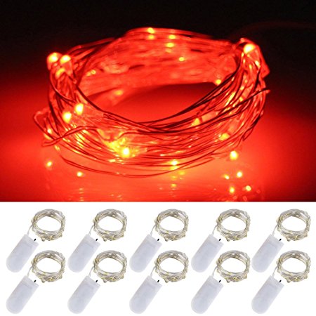 LXS Battery Operated Fairy Lights 10 Sets of 2M /20 LED,Amazingly Bright - Ultra-thin Flexible Easy to Wrap Silver Wire For Halloween Christmas Wedding Party,Fairy Light Effect(10PCS-Red)