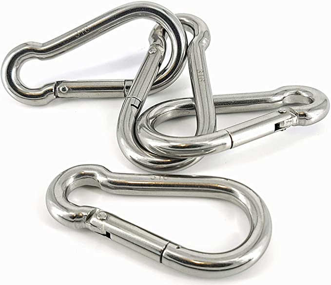 Marine Grade 316 Marked Stainless Steel Carabiner Clips, Heavy Duty Spring Snap Hooks for Gym, and Outdoor Activities