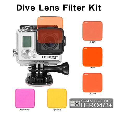 Koroao Diving Lens Filter Kit,Underwater Switchable Diving Filter Set for Gopro Hero 3  4 Hero , Hero  LCD Cameras