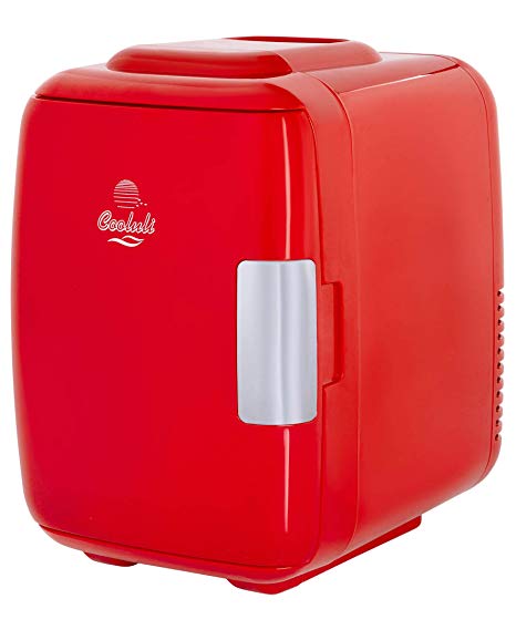Cooluli Mini Fridge Electric Cooler and Warmer Holiday Edition (4 Liter / 6 Can): AC/DC Portable Thermoelectric System w/Exclusive On the Go USB Power Bank Option (Glossy Red)
