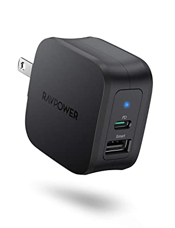 USB C Charger RAVPower 30W 2 Ports Wall Charger with 18W PD 3.0 Fast Charging Power Delivery Foldable Adapter, Compatible for iPhone Pro Max Galaxy S9 S8 iPad Pro 2018 and More