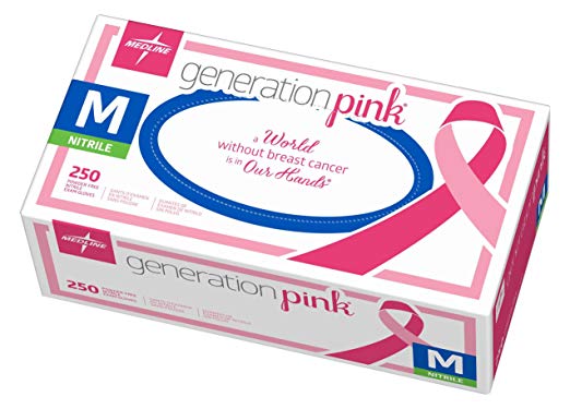 Medline Generation Pink Nitrile Exam Gloves, Disposable, Powder-Free, Pink, Medium, Box of 250