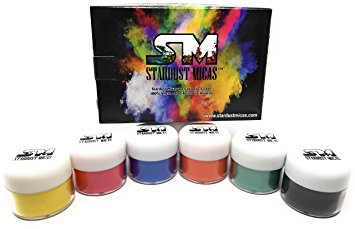 Stardust Micas Pigment Powder 6-Pack Cosmetic Grade Colorant for Makeup, Soap Making, Bath Bombs, DIY Crafting Projects, Bright True Colors Stable Mica Batch Consistency Tested Color Base Set #1