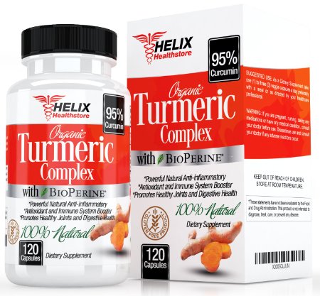 ORGANIC TURMERIC CURCUMIN COMPLEX with BioPerine Black Pepper Extract Root Powder Standardized to 95 Curcuminoids for Supreme Potency 120 Veg Capsules 100 Natural Supplement 500mg MADE IN USA