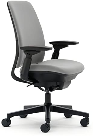 Steelcase Amia Ergonomic Office Chair with Adjustable Back Tension and Arms | Flexible Lumbar with Sliding Seat | Black Frame and Buzz2 Grey Fabric