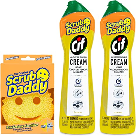 Scrub Daddy OG   2x Cif All Purpose Cleaning Cream, Lemon - Multi Surface Household Cleaning Cream Scratch-Free Multipurpose Dish Sponge