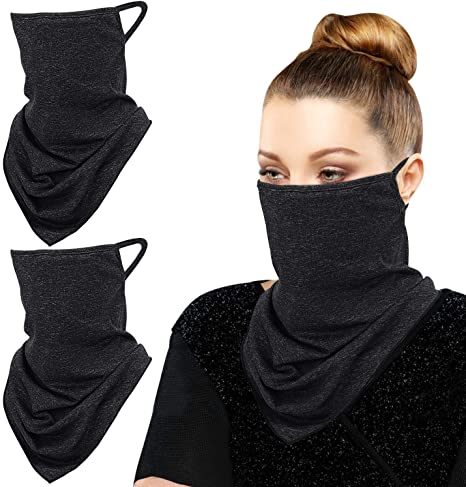 MoKo Scarf Mask Bandana with Ear Loops 3 Pack, Neck Gaiter Balaclava with Filter Pocket UV Sun Protection Face Mask for Dust Wind Motorcycle Cycle Bandana Headband for Women Men