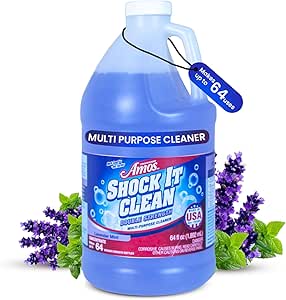 Professor Amos' Shock It Clean Scented Concentrate Cleaner Laundry Booster, Stain Remover, Carpet Cleaner, Kitchen and bathroom Cleaner, Indoor and Outdoor (Lavender, 64 Oz - Gallon)