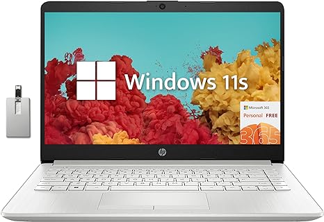 HP Premium 14" Stream HD Laptop, Intel Celeron N4120, 8GB RAM, 64GB eMMC, Webcam, Intel UHD Graphics, Bluetooth, WiFi, HDMI, 1 Year Office 365, Win 11s, Silver, 32GB Hotface USB Card