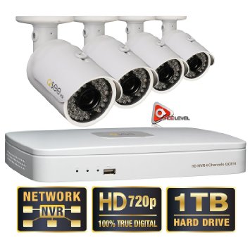 Q-See 4 Channel HD Security System with 1TB Hard Drive 4 720p IP Cameras 100 feet Night Vision