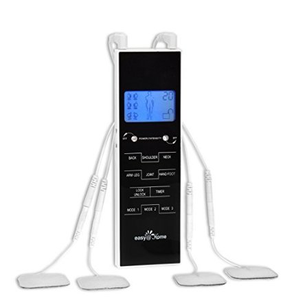 Easy@Home Deluxe TENS Handheld Electronic Pulse Massager Unit with Backlit LCD Display and Soft Touch Keypad, EHE010 - Health Canada, FDA and OTC Approved Portable Pain Relief Therapy Device