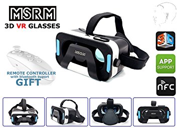 MSRM 3D VR Glasses,Magnet control button 3D virtual reality headset for IOS, Android ,Microsoft& PC phones Series within 4.0-6.0inches.With Bluetooth gamepad / remote / self timer.(MSRM-ZB)