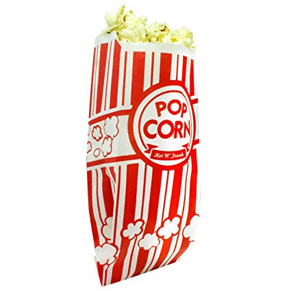Popcorn Bags Coated for Leak/Tear Resistance. Single Serving 1oz Paper Sleeves in Nostalgic Red/White Design. Great Movie Theme Party Supplies or for Old Fashioned Carnivals & Fundraisers! (200)