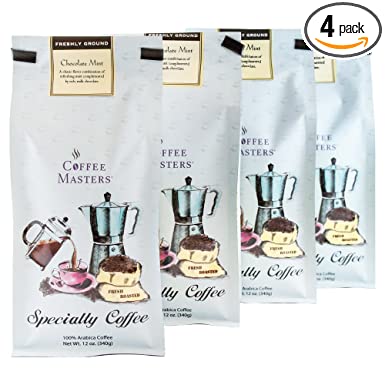 Coffee Masters Flavored Coffee, Chocolate Mint, Ground, 12-Ounce Bags (Pack of 4)