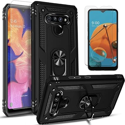 LG K51 Phone Case, LG Reflect Phone Case, [NOT FIT LG K51S/K50] with [Tempered Glass Protector Included] STARSHOP- Dual Layers Rotatable Ring Kickstand Drop Protection Cover - Black