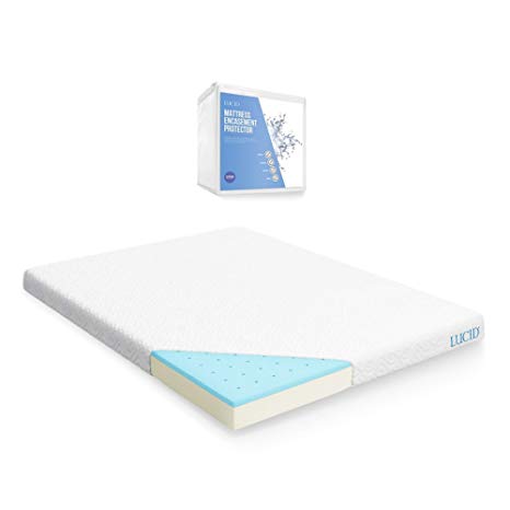 LUCID 5 Inch Gel Memory Foam Mattress - Dual-Layered - CertiPUR-US Certified - Firm Feel - Twin XL Size with LUCID Encasement Mattress Protector - Twin XL