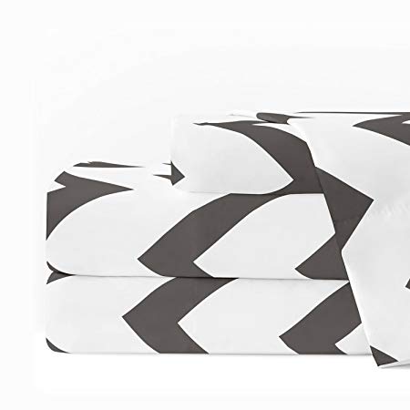 Egyptian Luxury 1600 Series Hotel Collection Chevron Pattern Bed Sheet Set - Deep Pockets, Wrinkle and Fade Resistant, Hypoallergenic Sheet and Pillowcase Set - Twin - Charcoal/White