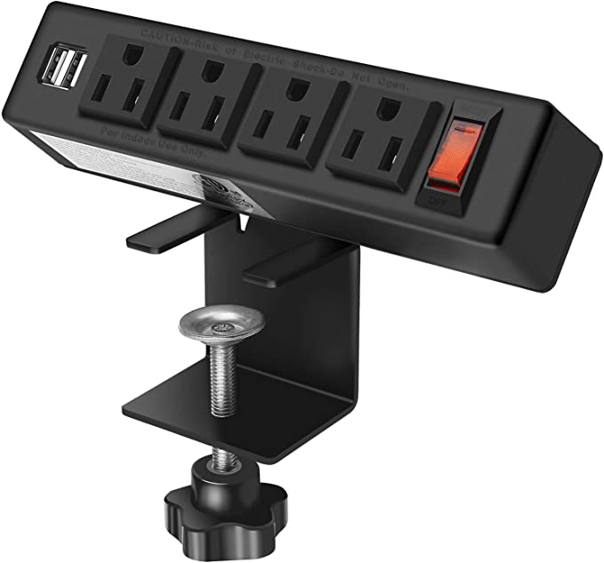 Black Desk Edge Power Strip Connect 4 Plugs with USB Port Clamp Power Outlet Socket with Switch 9.85 ft Extension Cord for Home Office Reading