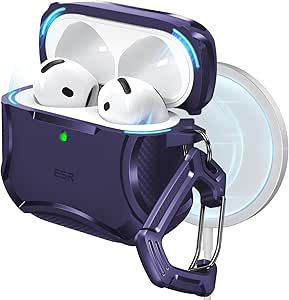 ESR for AirPods 4 Case (HaloLock), Compatible with AirPods 4th Generation Case (2024), Compatible with MagSafe, Powerful Drop Protection, Magnetic Lid, Cyber Series,Purple