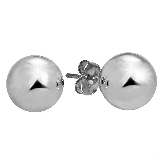 JewelStop 14k White Gold Ball Stud Earrings - 2mm 3mm 4mm 5mm 6mm 7mm 8mm 10mm