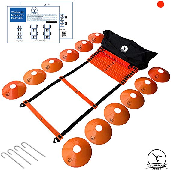 Agility Ladder Train for Better Agility & Speed. Ideal Fitness Exercise Equipment for Sports. Set Comes with Cones, Drill Chart & Bag. Ideal for Baseball, Basketball, NFL, Soccer, Tennis.