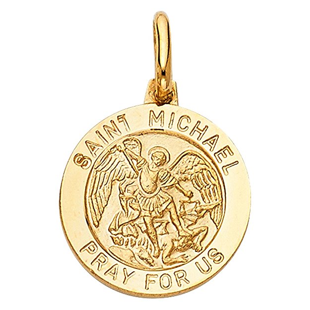 14k Yellow OR White Gold Religious Saint Michael Medal Charm Pendant